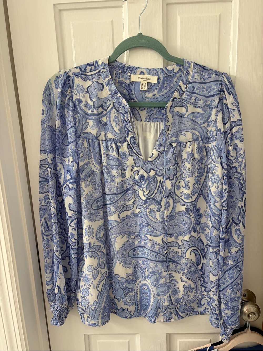 Haver & Blair Light Blue Paisley Keyhole-Notch Blouse